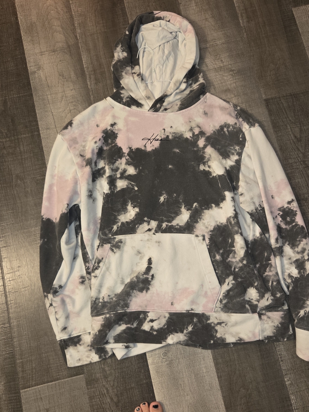 Hollister Must-Have Collection tie-dye pullover hoodie, size L. The pink/black/w